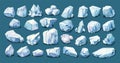 Cartoon Ice Chunks Icons. Vector icy blocks in Flat Style with Minimal Detail, glacial rocks in Different Positions Royalty Free Stock Photo
