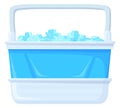 Cartoon ice container icon. Cooling plastic box