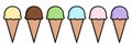 Cartoon ice-cream cone icon. Collection of ice cream in the cone waffle, different flavor. Ice vector illustration isolated on Royalty Free Stock Photo