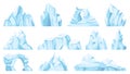 Cartoon iceberg. Drifting arctic glacier or ice rock. Frozen water, antarctic ice peaks, icy mountain for game, nature Royalty Free Stock Photo