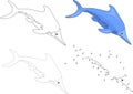 Cartoon ichthyosaur. Vector illustration. Dot to dot game Royalty Free Stock Photo