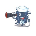 A cartoon icon of bacteria neisseria Sailor with binocular