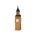 Flat vector icon of Big Ben. British tower with clock. Popular tourist attraction in London. Famous world landmark Royalty Free Stock Photo