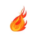 Cartoon icon of bright fiery flame. Hot red-orange fire. Symbol of danger. Flat vector for sticker, promo poster or Royalty Free Stock Photo