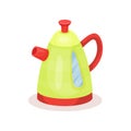 Bright green kettle with red spout and handle. Kitchen utensil. Flat vector element for promo poster or flyer of Royalty Free Stock Photo