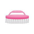 Flat vector icon of bright pink plastic nail brush. Cleaning hand tool for manicure and pedicure. Beauty theme