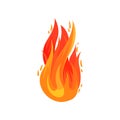 Cartoon icon of bright red-orange fire in flat style. Hot blazing flame. Flat vector element for advertising poster Royalty Free Stock Photo