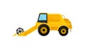 Bright yellow combine harvester. Farm equipment. Modern agricultural vehicle. Flat vector element for web site