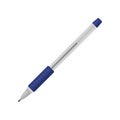 Flat vector icon of classic blue ballpoint pen. Equipment for writing and drawing. Office and school supplies theme