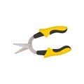 Flat vector icon of cutting pliers with black-yellow rubber handles. Working hand tool. Home repair instrument Royalty Free Stock Photo