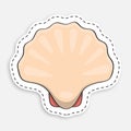 Cartoon icon of doodle closed sea shell. Scallop, edible shellfish and seafood. Vector isolated on white background