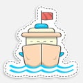 Cartoon icon of doodle Cruise ship for ocean voyages around world. Multi deck liner for sea recreation. Vector isolated on white