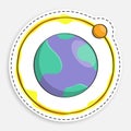 Cartoon icon of doodle Moon rotates in orbit around planet Earth. Satellite of planet. Astronomy and astrology. Space exploration Royalty Free Stock Photo