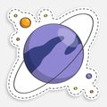 Cartoon icon of doodle Planet saturn with ring. Exploring space and solar system at school. Vector isolated on white background