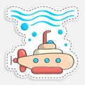 Cartoon icon of doodle scientific bathyscaphe, submarine. Underwater research. Vector isolated on white background