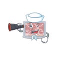 A cartoon icon of frozen smoked bacon Sailor with binocular