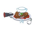 A cartoon icon of grilled steak Sailor with binocular