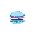 Cartoon icon of hamburger or cheeseburger flat vector illustration isolated.