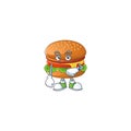 A cartoon icon of hamburger with waiting gesture