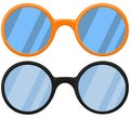 Cartoon icon poster glasses, spectacles black orange set.