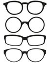 Cartoon icon poster glasses, spectacles silhouette set.