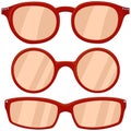 Cartoon icon poster woman red glasses, spectacles set.