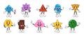 Cartoon icon. Retro design emoticons. Funny mascots with legs and hands. Smiling faces. Geometric shapes. Emotion Royalty Free Stock Photo