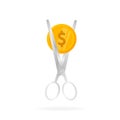 Cartoon icon with scissor money for concept design. Business concept. Vector flat design.