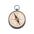 Cartoon icon of silver compass with black arrow. Retro navigational tool for archaeologist. Flat vector design for Royalty Free Stock Photo