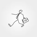 Cartoon icon of sketch business man stick figure with suitcase