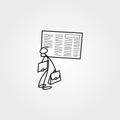 Cartoon icon of sketch business man stick figure with suitcase Royalty Free Stock Photo