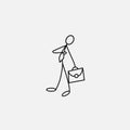 Cartoon icon of sketch business man stick figure with suitcase Royalty Free Stock Photo