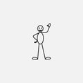 Cartoon icon of sketch stick figure in cute miniature scenes.