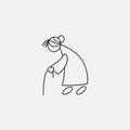 Cartoon icon of sketch stick figure old woman