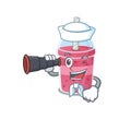 A cartoon icon of strawberry bubble tea Sailor with binocular