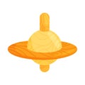 Flat vector icon of vintage wooden whirligig toy. Small children humming top. Kids development game