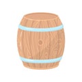 Wooden barrel with metal hoops. Cylindrical container made of wood. Flat vector element for poster, banner or flyer Royalty Free Stock Photo