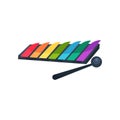 Cartoon icon of xylophone with colorful keys and stick. Children s musical instrument. Concept of baby educational toy Royalty Free Stock Photo