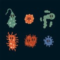 Cartoon icons for medicine Crown Stop. A set of viruses and bacteria for children's medical posters. Icons of microbes