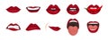 Cartoon icons set isolated. Cute mouth expressions facial gestures lips sadness rapture disappointment fear surprise joy