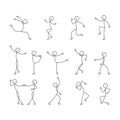 Cartoon icons set of sketch little people stick figure, dancing people, freehand drawing, sketch, stick figure man