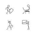 Cartoon icons set of sketch stick bisiness figures in cute miniature scenes. Royalty Free Stock Photo