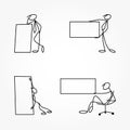 Cartoon icons set of sketch stick business figures in cute miniature scenes. Royalty Free Stock Photo
