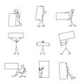 Cartoon icons set of sketch stick business figures in cute miniature scenes.