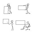 Cartoon icons set of sketch stick figures in cute miniature scenes. Royalty Free Stock Photo