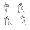 Cartoon icons set of sketch stick singer figures in cute miniature scenes. Royalty Free Stock Photo