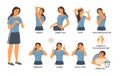 Cartoon icons set woman who has diabets symptoms Royalty Free Stock Photo