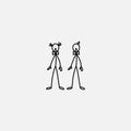 Cartoon icons of sketch stick singer figures duet in cute miniature scenes.