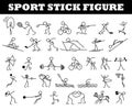 Cartoon icons sport set of sketch little people in cute miniature scenes.