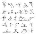 Cartoon icons sport set of stick figures sketch little people